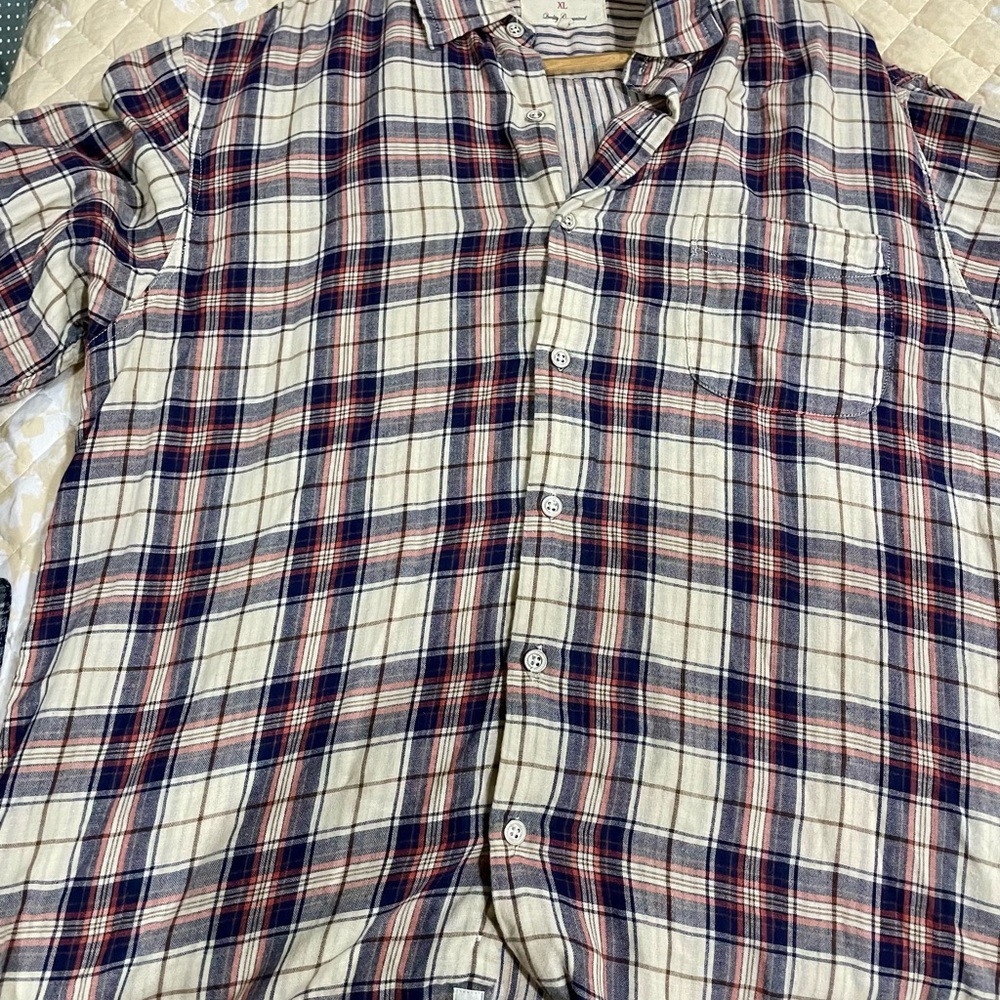 Men's Plaid Shirt - Red, Blue, and White